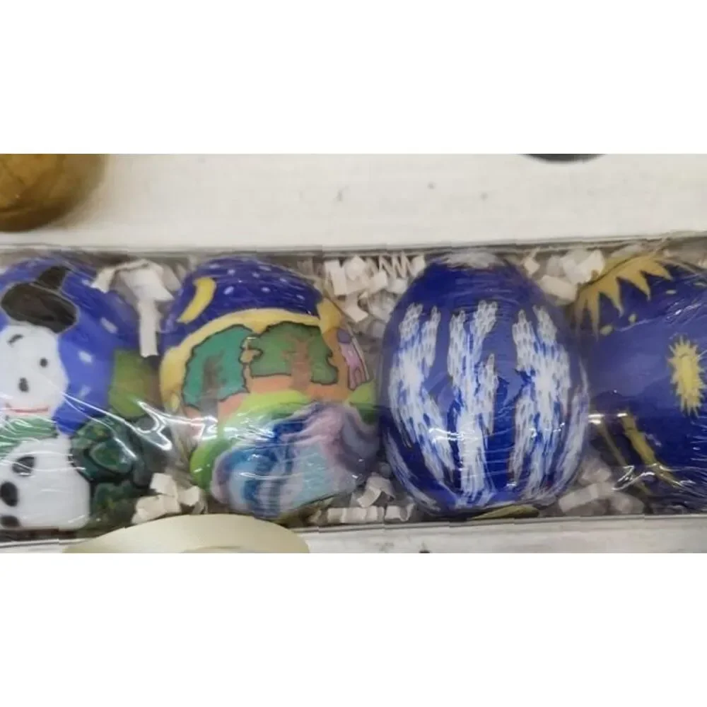 Vintage Hand Painted Egg Shaped Candle Gift Box Set of 4 Easter Holiday Decor